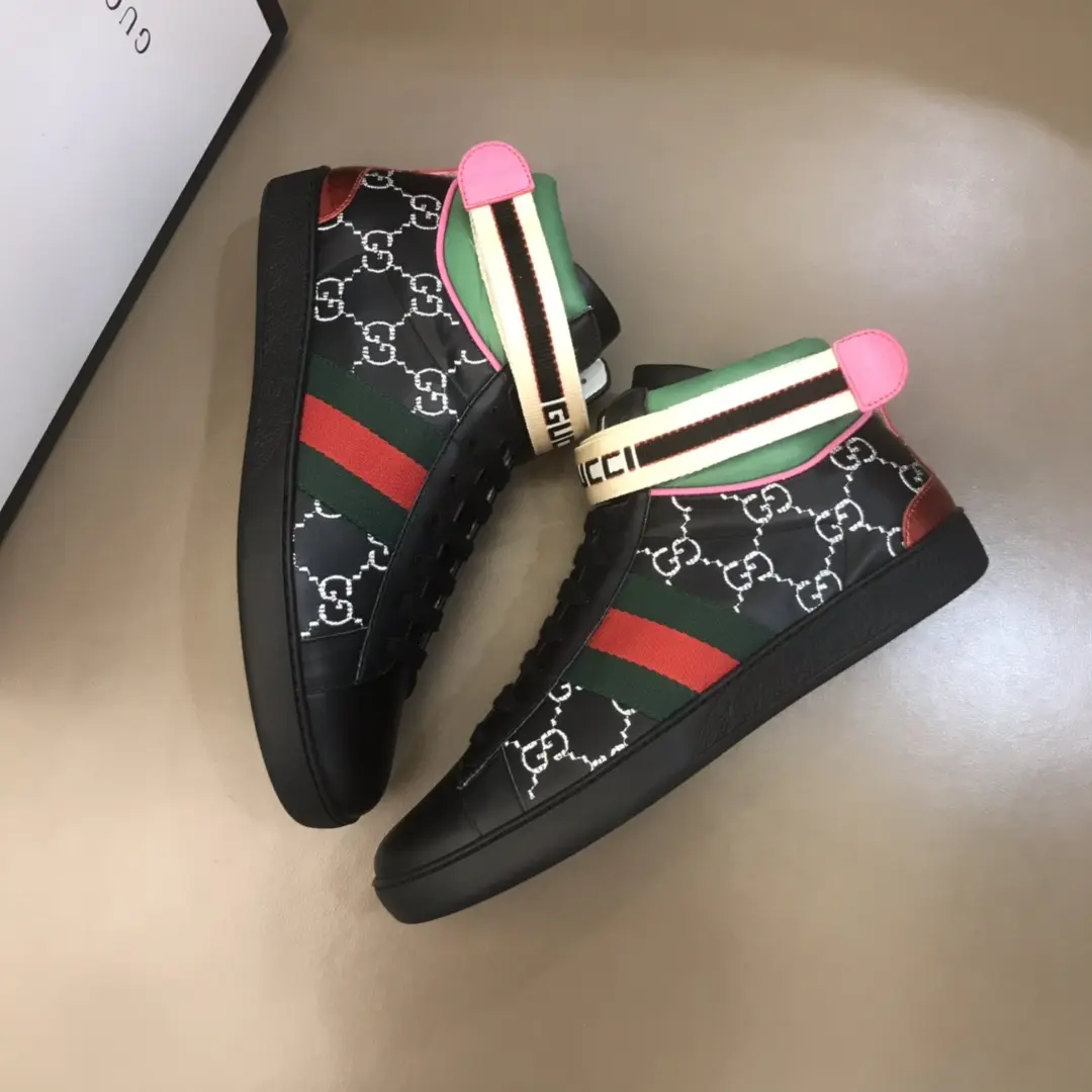 Seasonal Gucci New Ace High-Top Sneakers Black Green – High Quality Replica Shoes & Gucci Replica 837