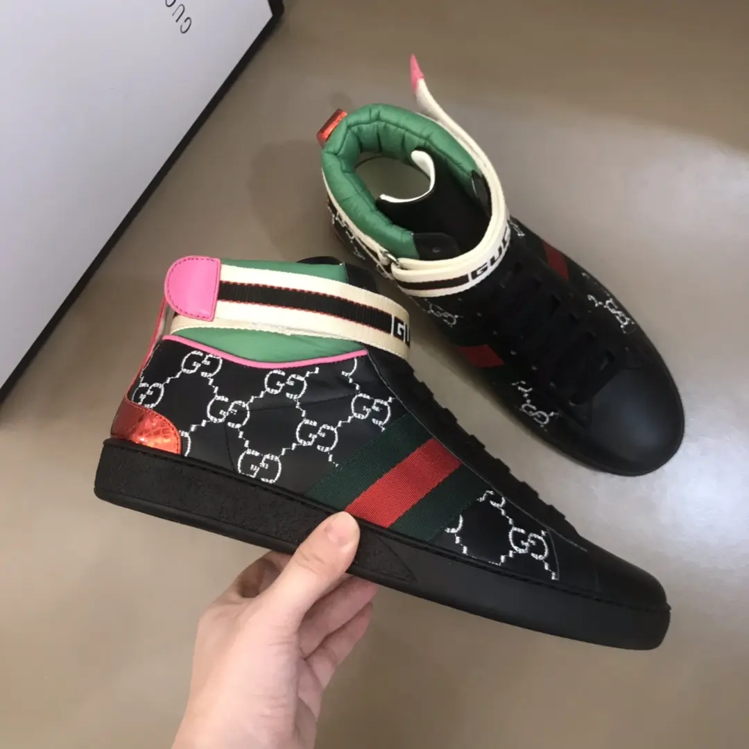 Seasonal Gucci New Ace High-Top Sneakers Black Green – High Quality Replica Shoes & Gucci Replica 837