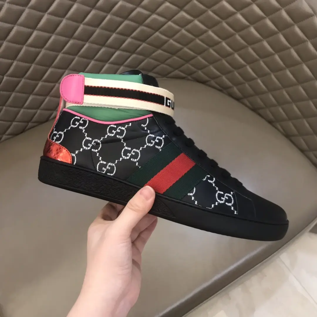 Seasonal Gucci New Ace High-Top Sneakers Black Green – High Quality Replica Shoes & Gucci Replica 837