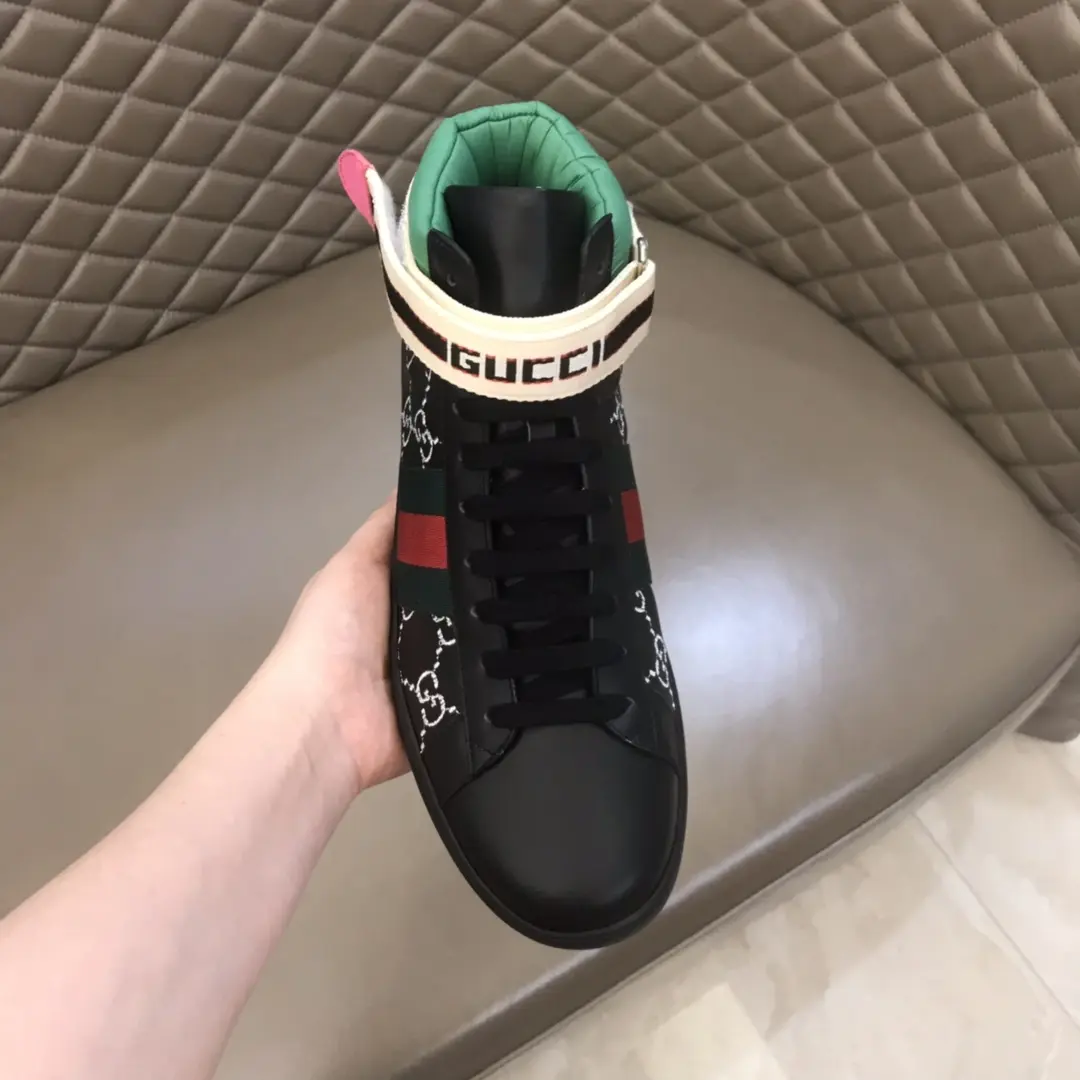 Seasonal Gucci New Ace High-Top Sneakers Black Green – High Quality Replica Shoes & Gucci Replica 837