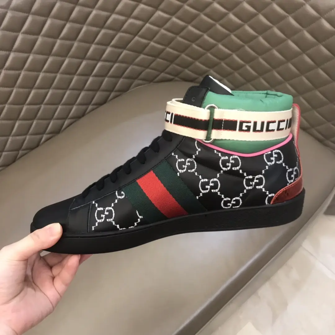 Seasonal Gucci New Ace High-Top Sneakers Black Green – High Quality Replica Shoes & Gucci Replica 837
