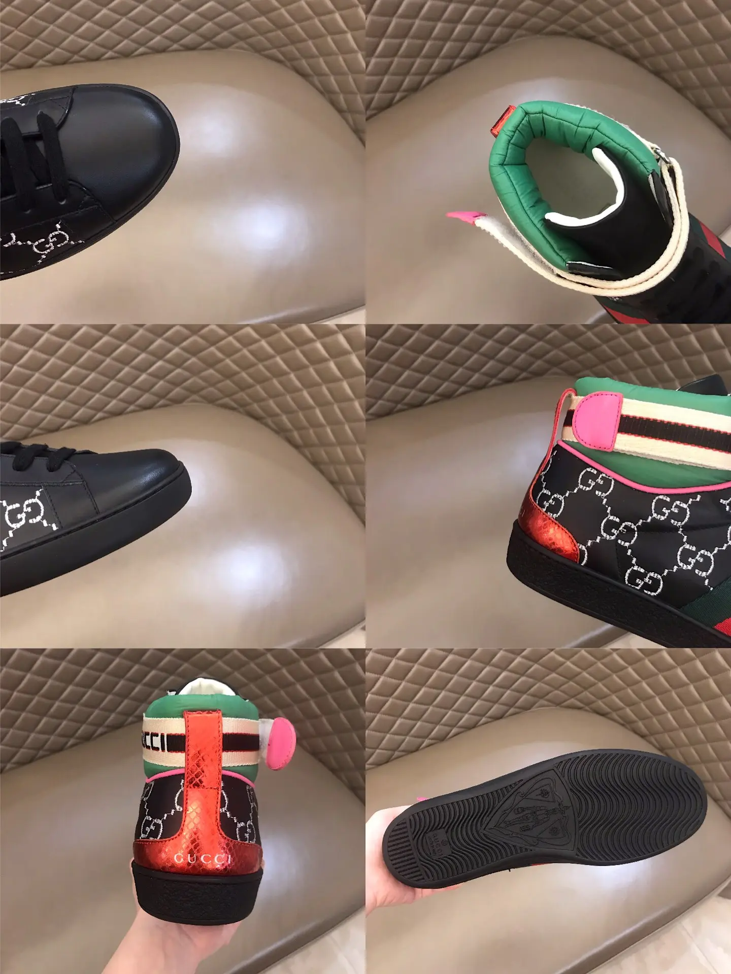 Seasonal Gucci New Ace High-Top Sneakers Black Green – High Quality Replica Shoes & Gucci Replica 837