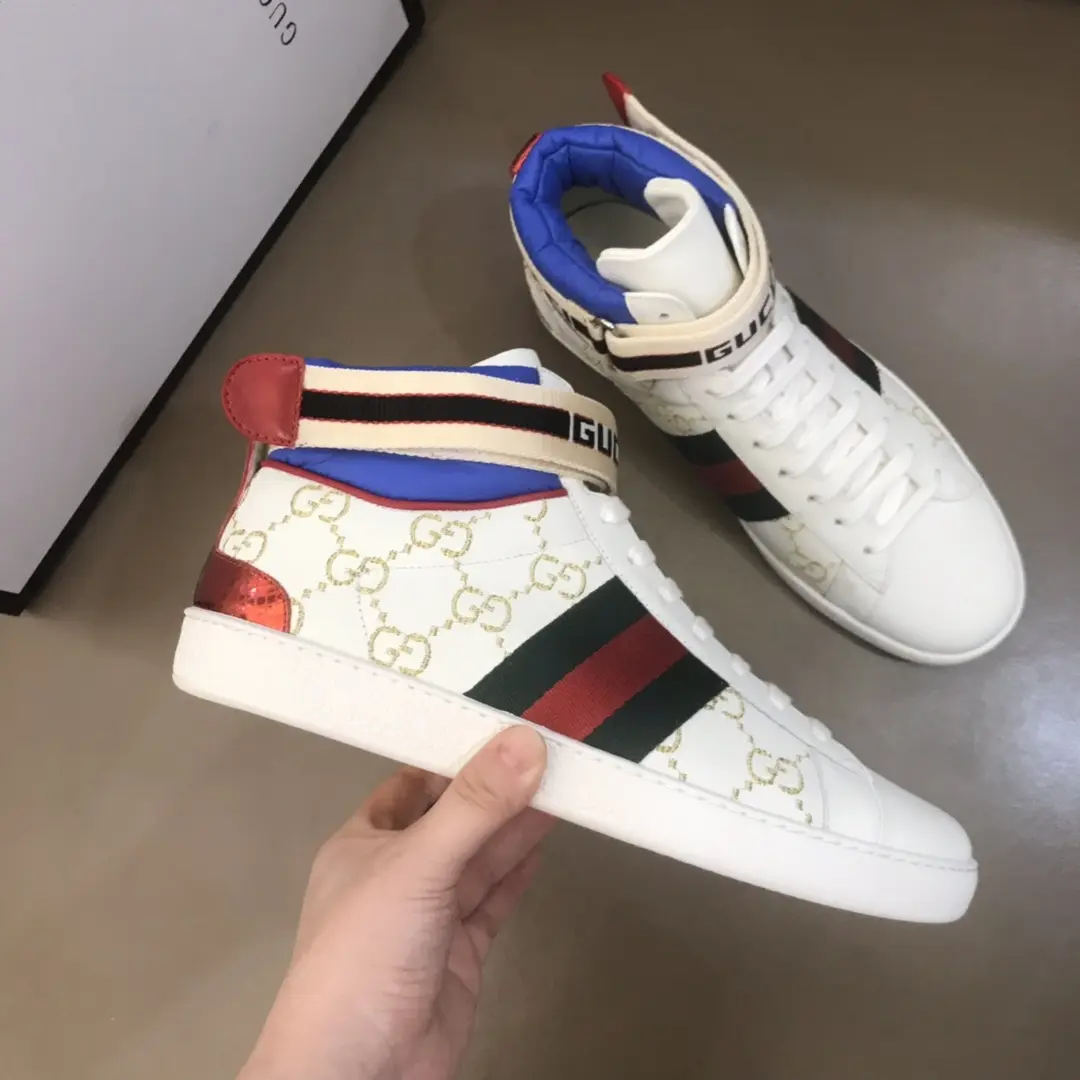 Gucci New Ace High-Top Sneakers White Blue – High Quality Replica Shoes & Gucci Replica SportInspired 829