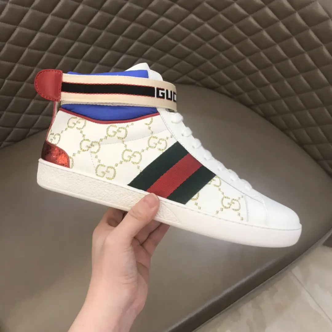 Gucci New Ace High-Top Sneakers White Blue – High Quality Replica Shoes & Gucci Replica SportInspired 829