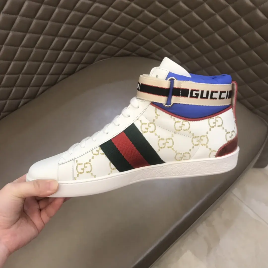 Gucci New Ace High-Top Sneakers White Blue – High Quality Replica Shoes & Gucci Replica SportInspired 829