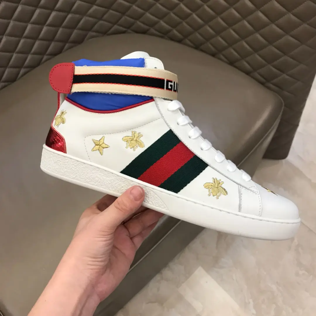 Gucci New Ace High-Top Sneakers White Blue –  Gucci Replica with High Quality Lightweight 833