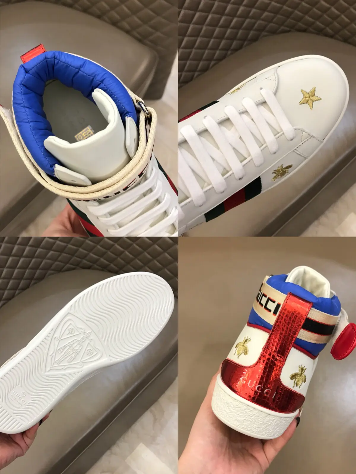 Gucci New Ace High-Top Sneakers White Blue –  Gucci Replica with High Quality Lightweight 833