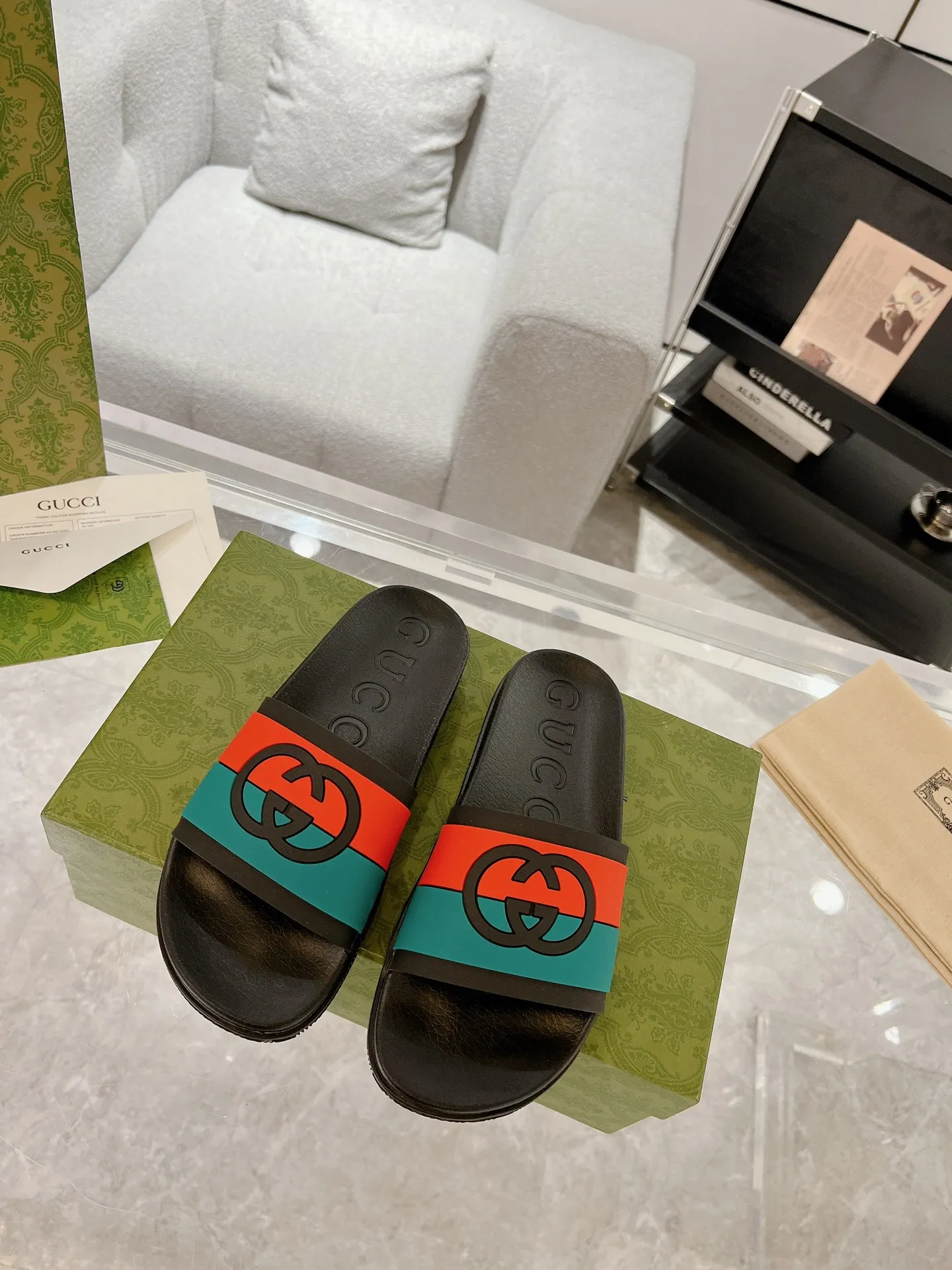 Elegant Gucci Slide Sandals Black Green Red –  Rep Shoes & Fake Gucci Slides Edition 944
