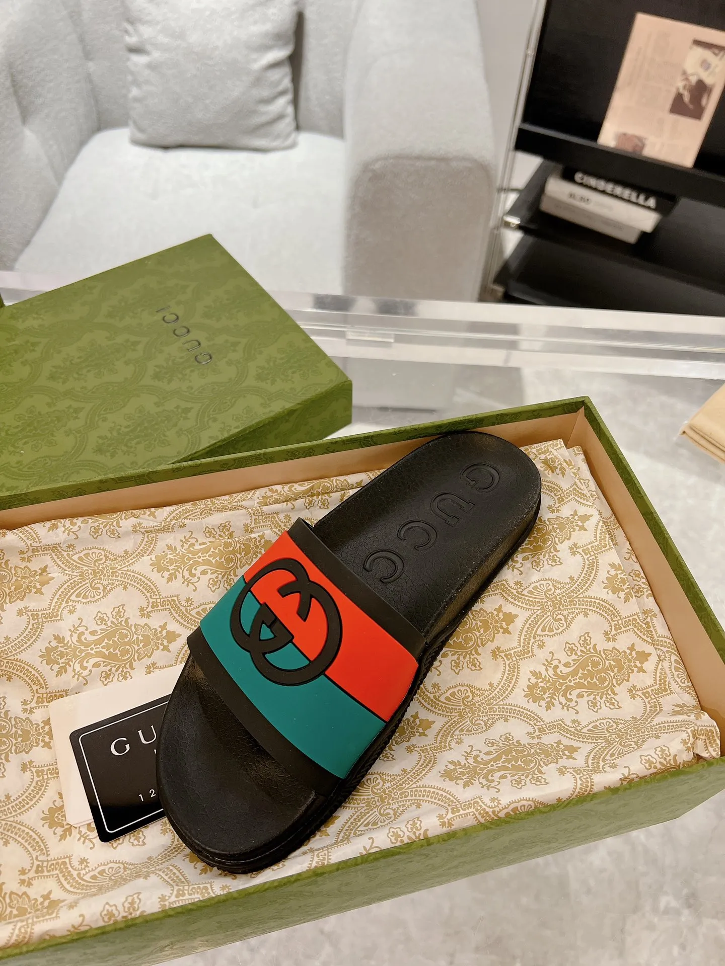 Elegant Gucci Slide Sandals Black Green Red –  Rep Shoes & Fake Gucci Slides Edition 944