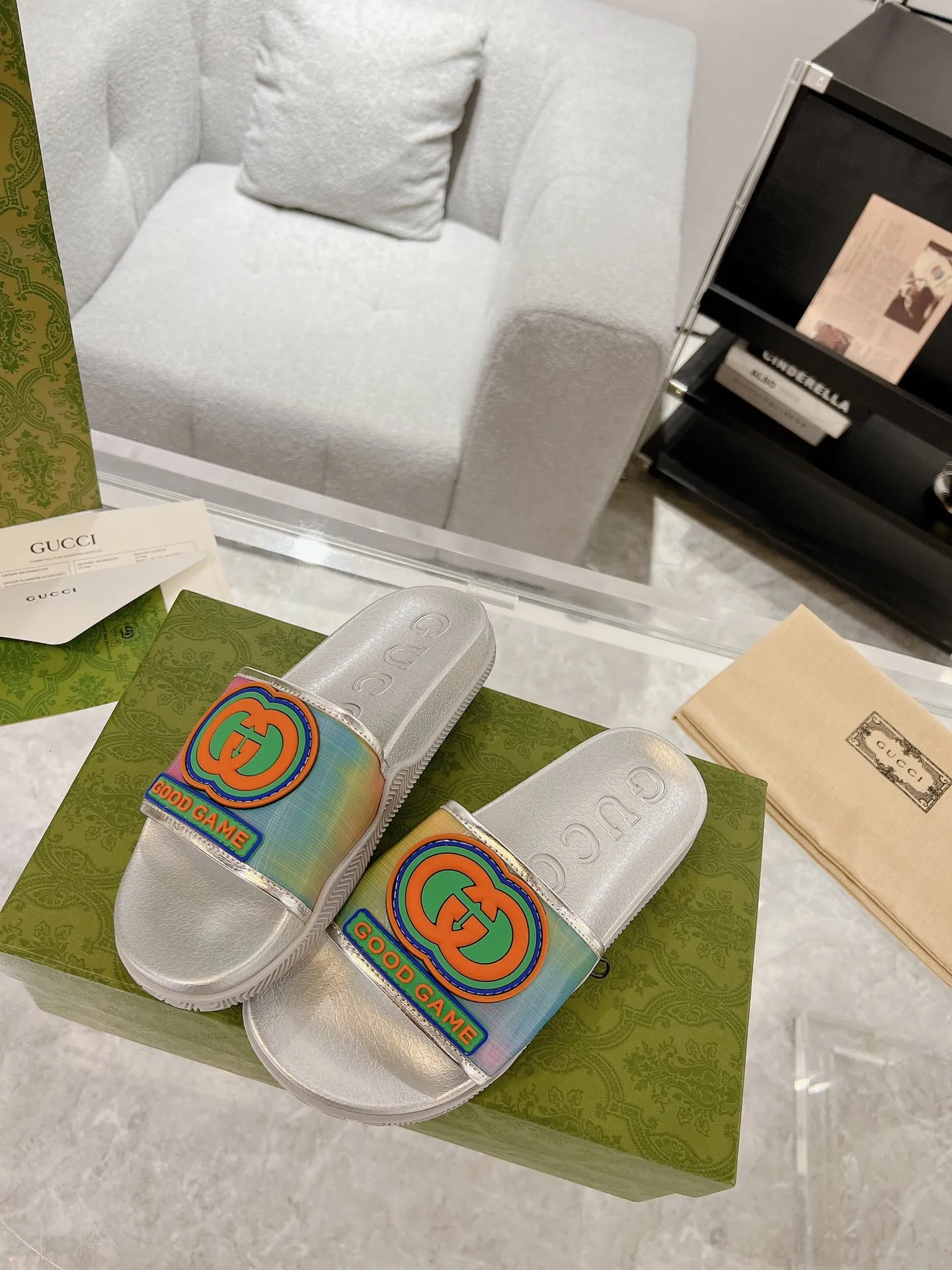 Gucci Slide Sandals Rainbow Silver –  Rep Shoes & Replica Footwear SoftTouch 938