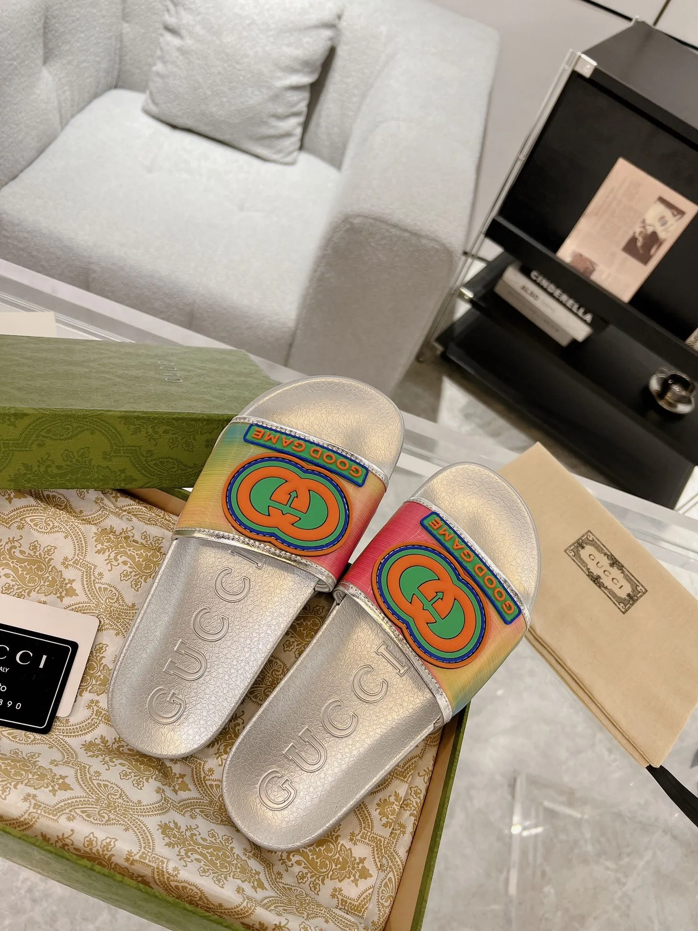 Gucci Slide Sandals Rainbow Silver –  Rep Shoes & Replica Footwear SoftTouch 938