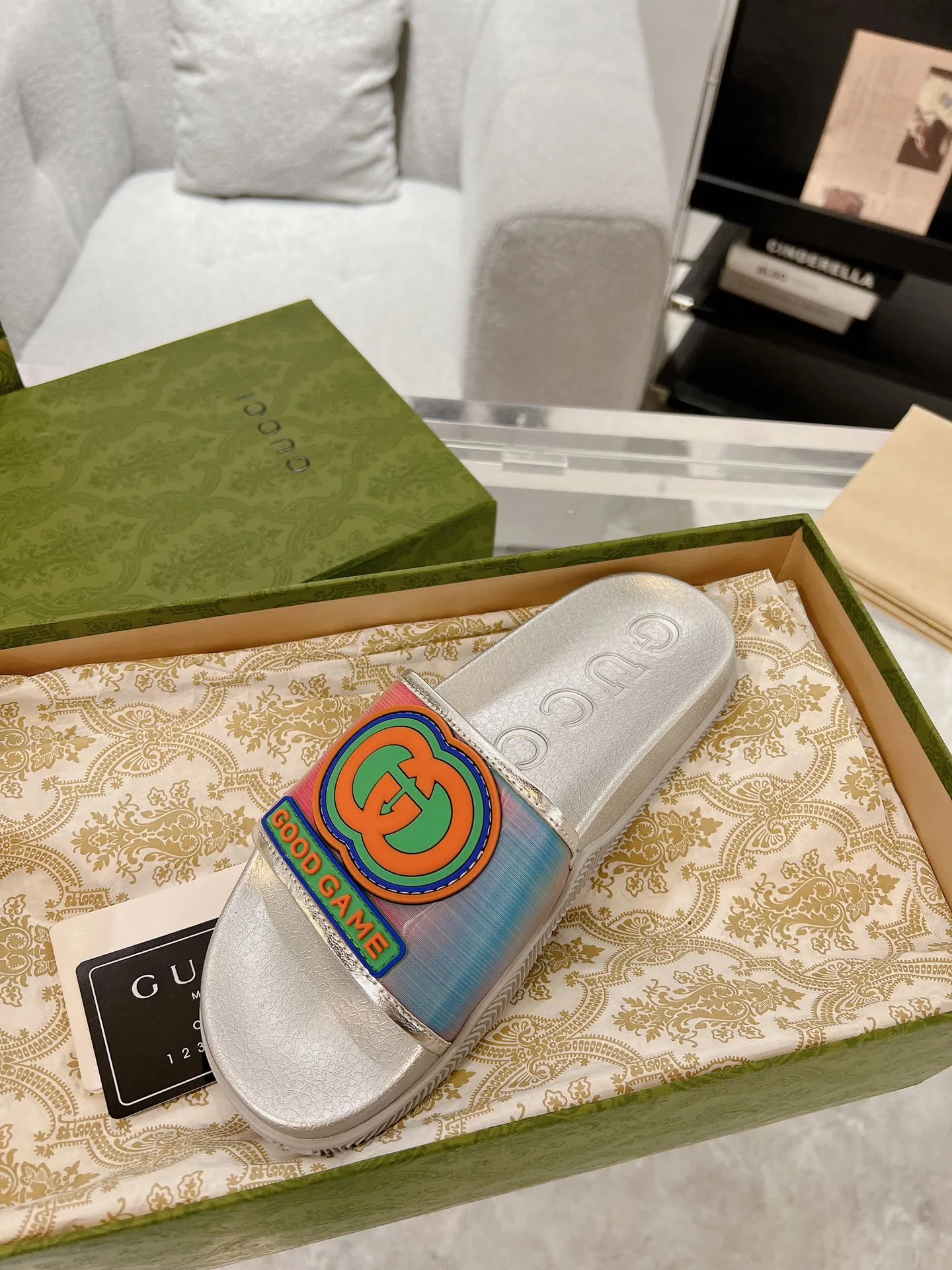 Gucci Slide Sandals Rainbow Silver –  Rep Shoes & Replica Footwear SoftTouch 938