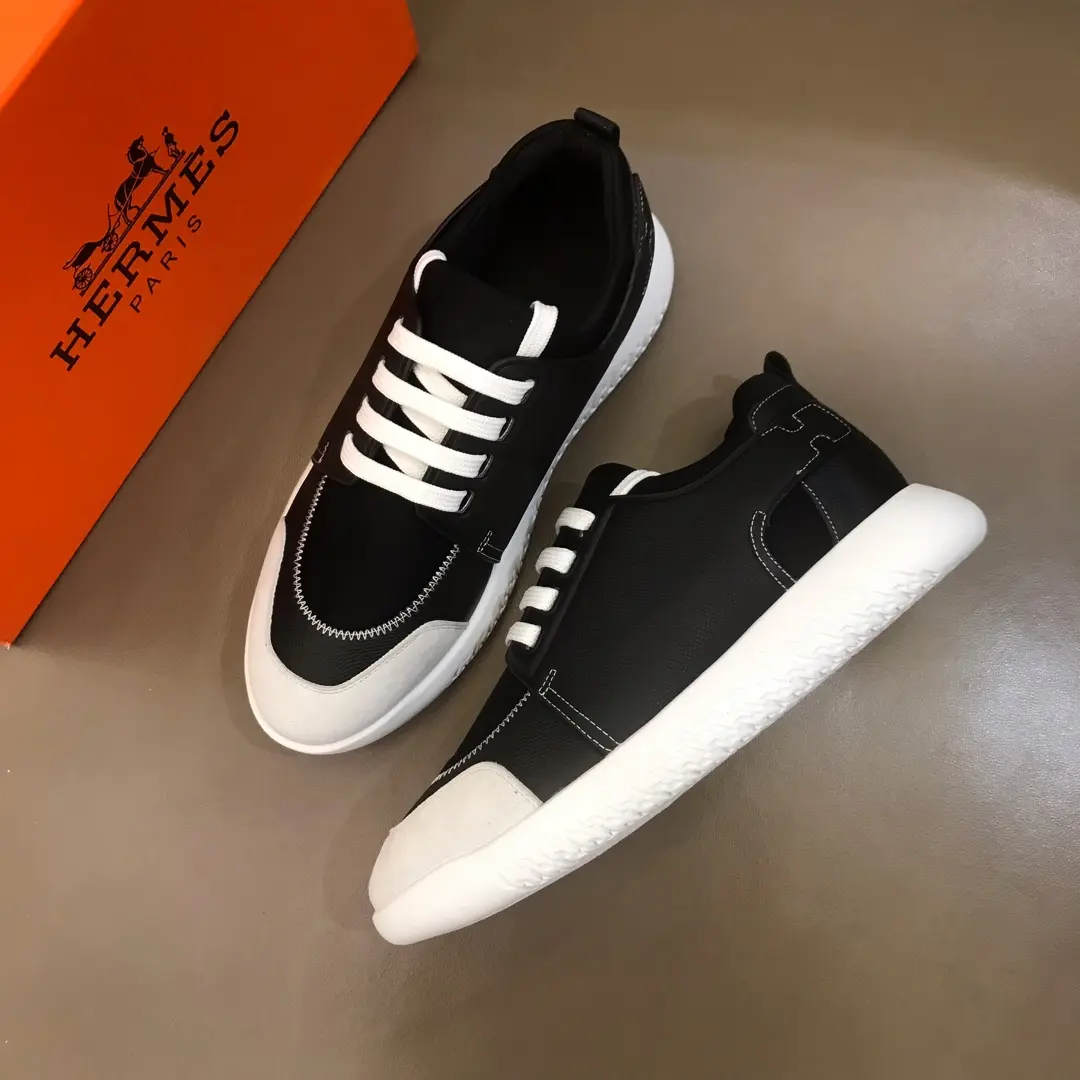 Premium Hermès  Sneakers Black White Leather – Replica Hermes & Rep Shoes Collection 97