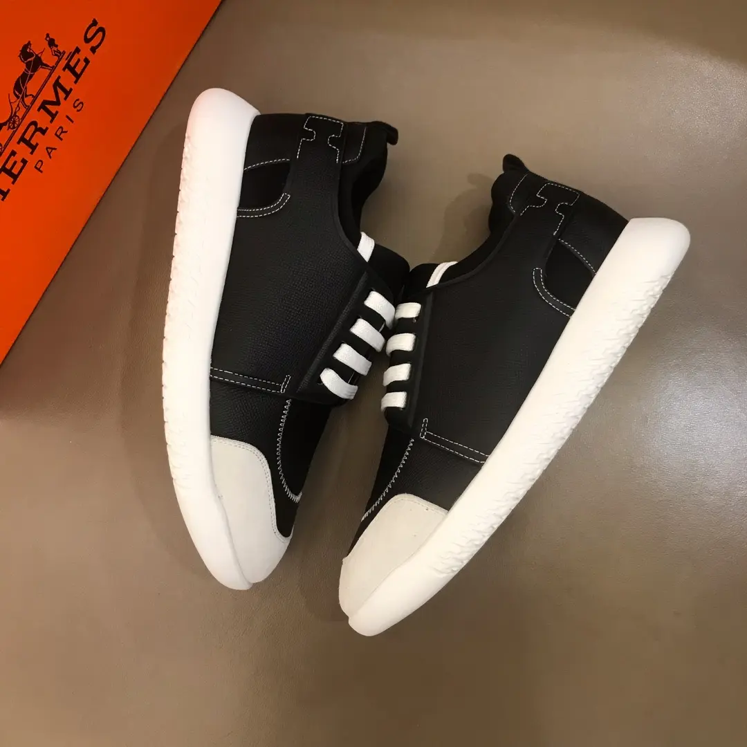 Premium Hermès  Sneakers Black White Leather – Replica Hermes & Rep Shoes Collection 97