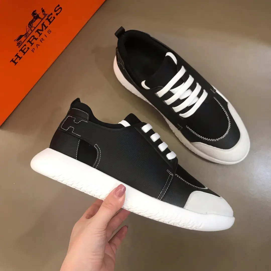 Premium Hermès  Sneakers Black White Leather – Replica Hermes & Rep Shoes Collection 97