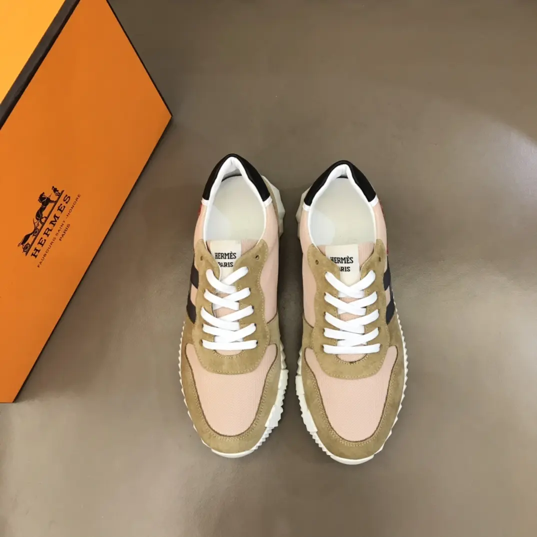 Unique Hermès Crew Sneakers – Beige & Pink Rep Shoes with Replica Hermes Style 76