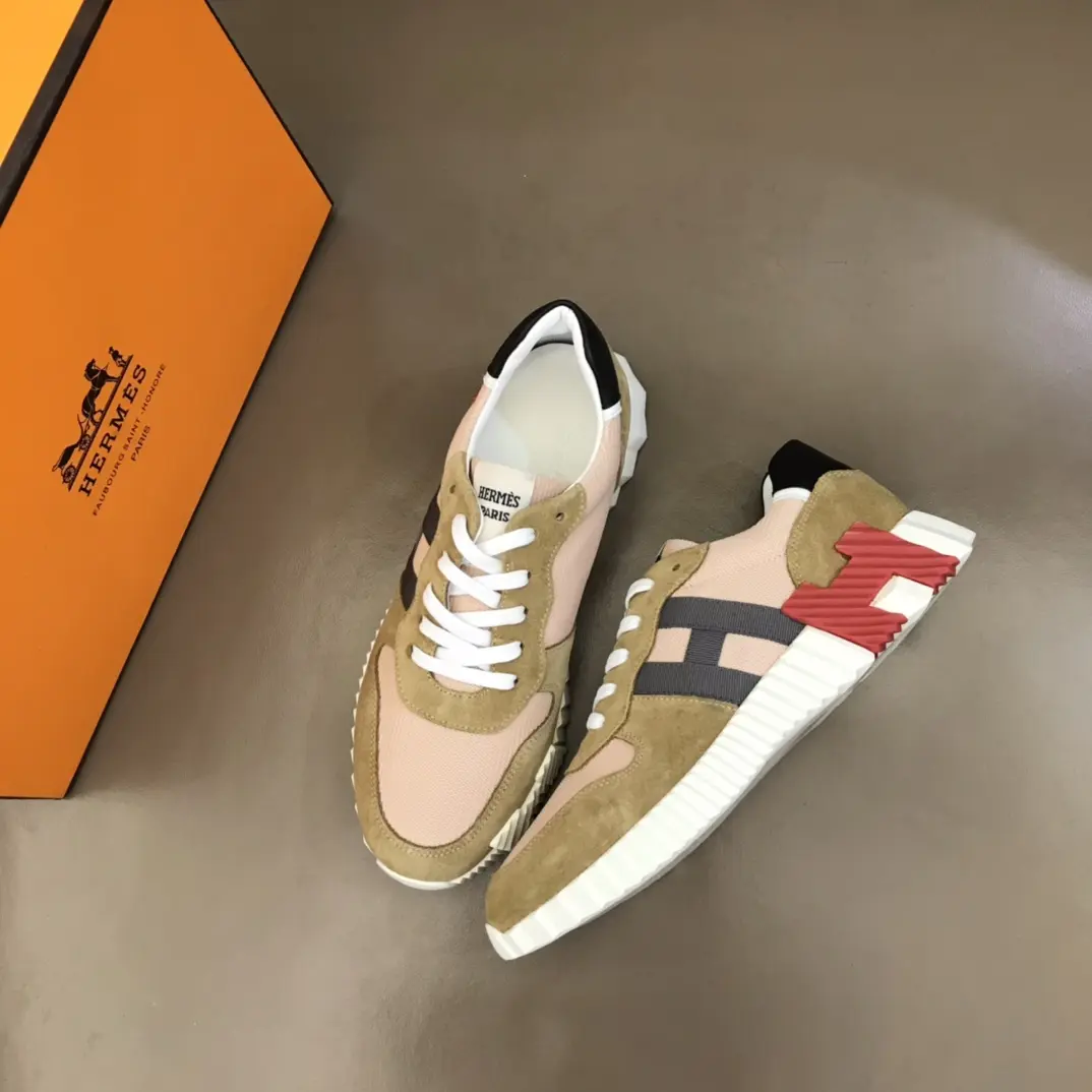 Unique Hermès Crew Sneakers – Beige & Pink Rep Shoes with Replica Hermes Style 76