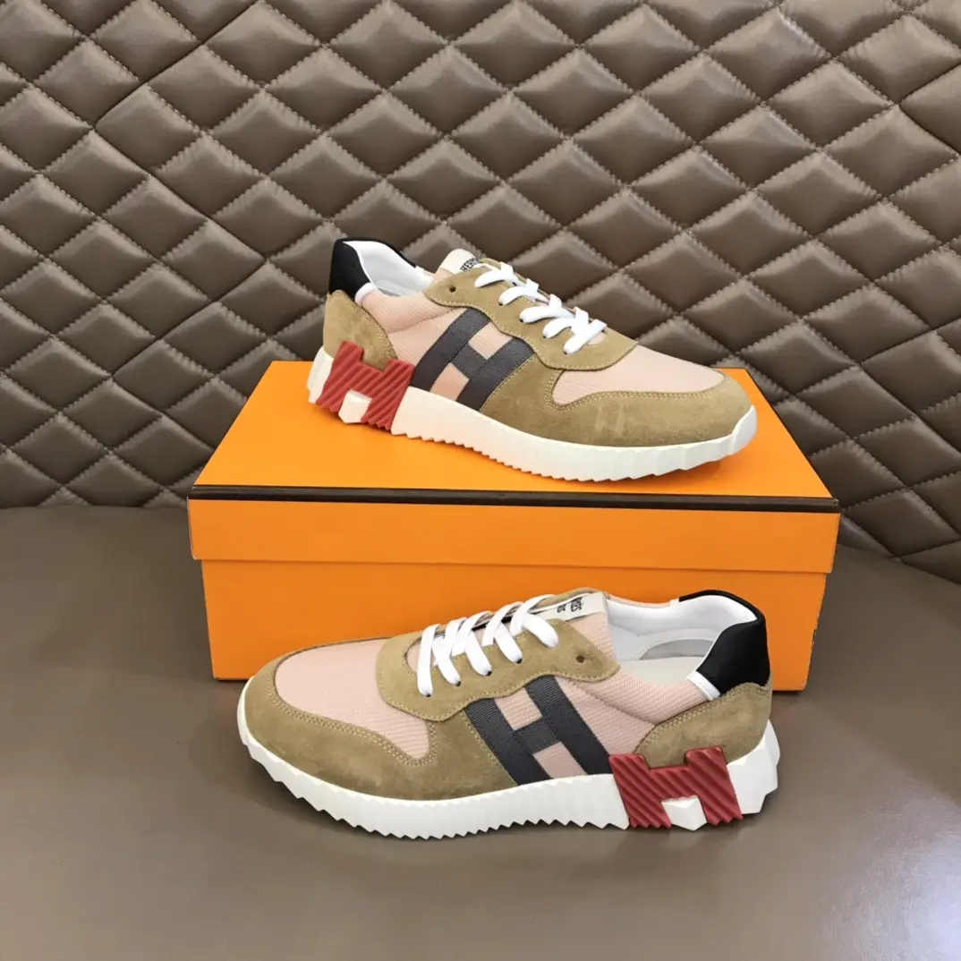 Unique Hermès Crew Sneakers – Beige & Pink Rep Shoes with Replica Hermes Style 76