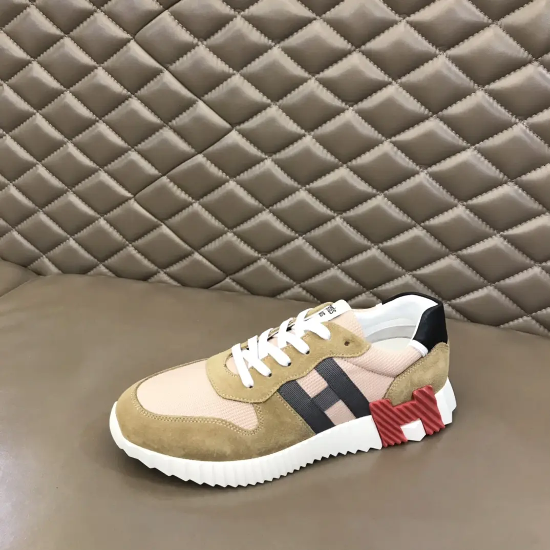 Unique Hermès Crew Sneakers – Beige & Pink Rep Shoes with Replica Hermes Style 76