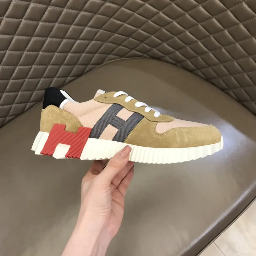 Unique Hermès Crew Sneakers – Beige & Pink Rep Shoes with Replica Hermes Style 76