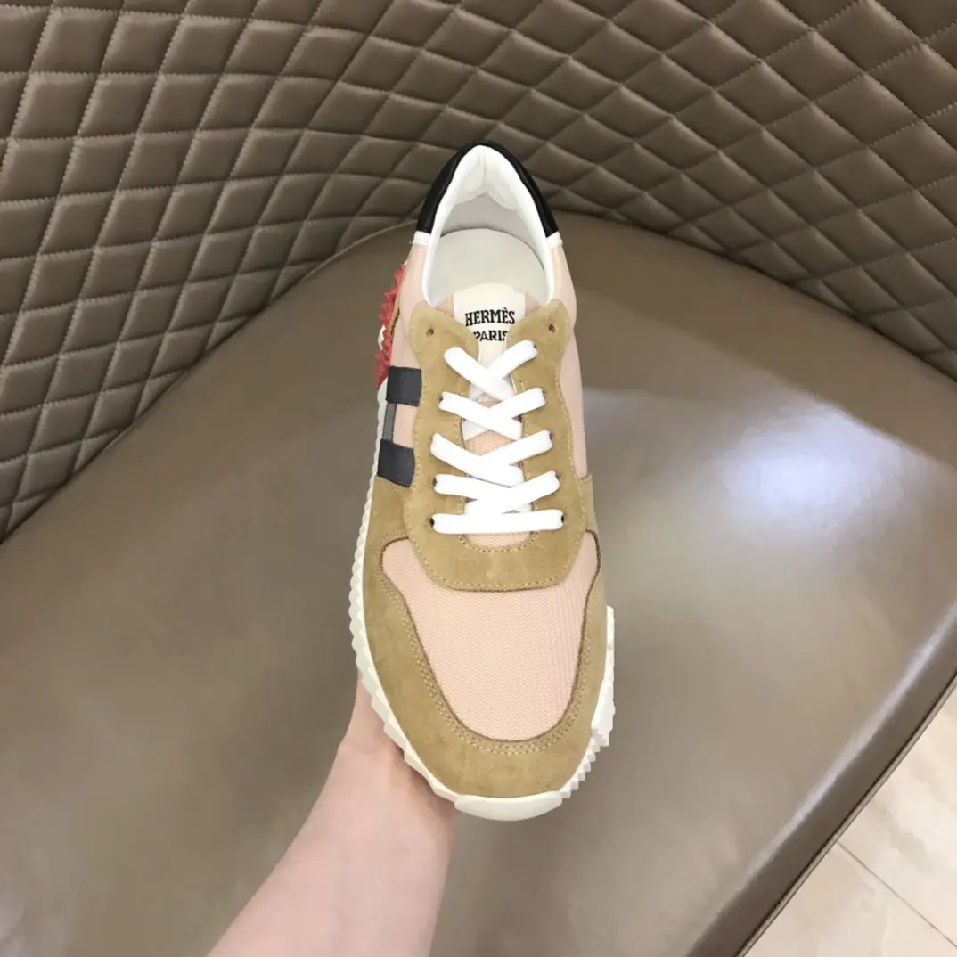 Unique Hermès Crew Sneakers – Beige & Pink Rep Shoes with Replica Hermes Style 76