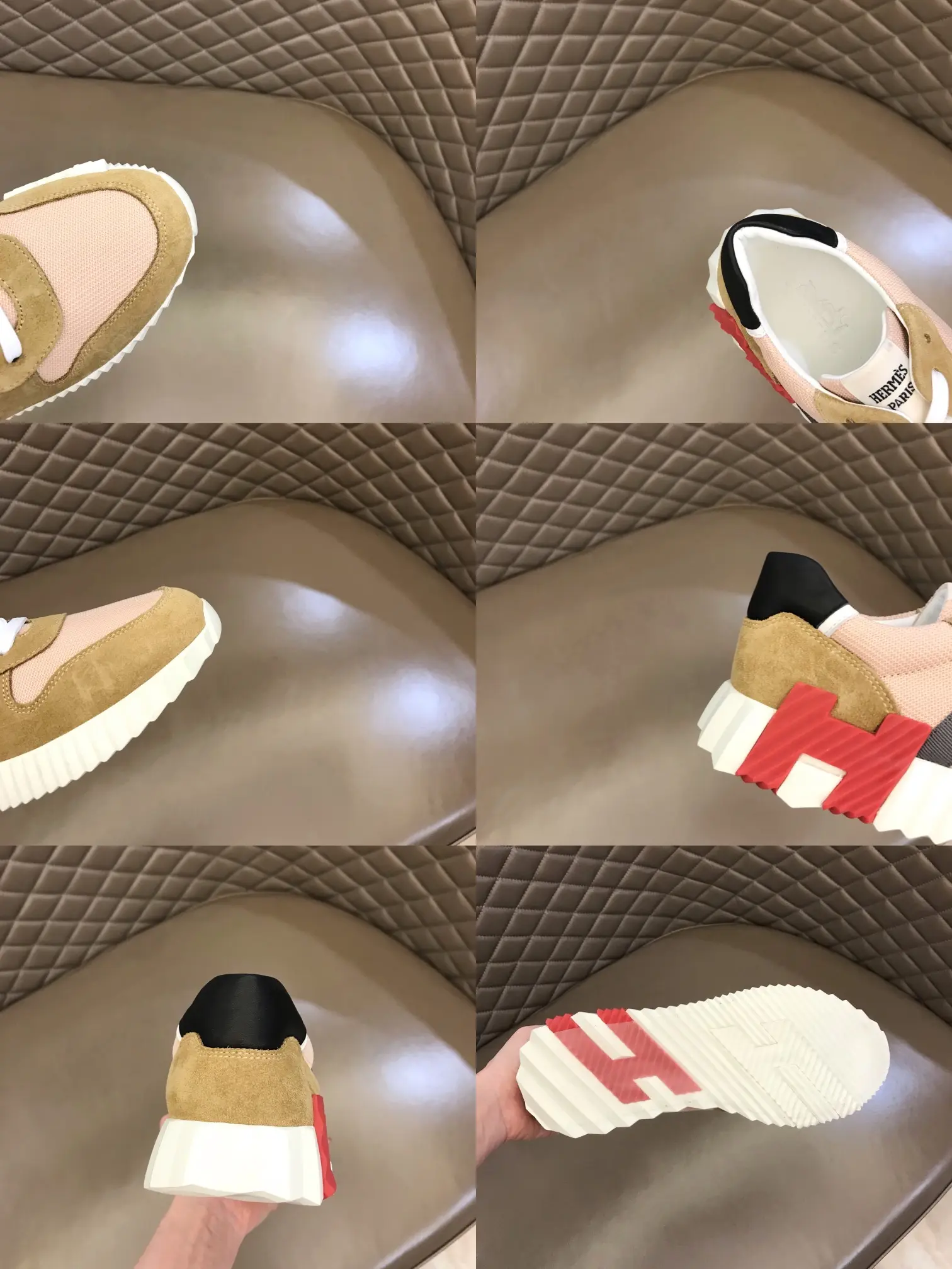 Unique Hermès Crew Sneakers – Beige & Pink Rep Shoes with Replica Hermes Style 76