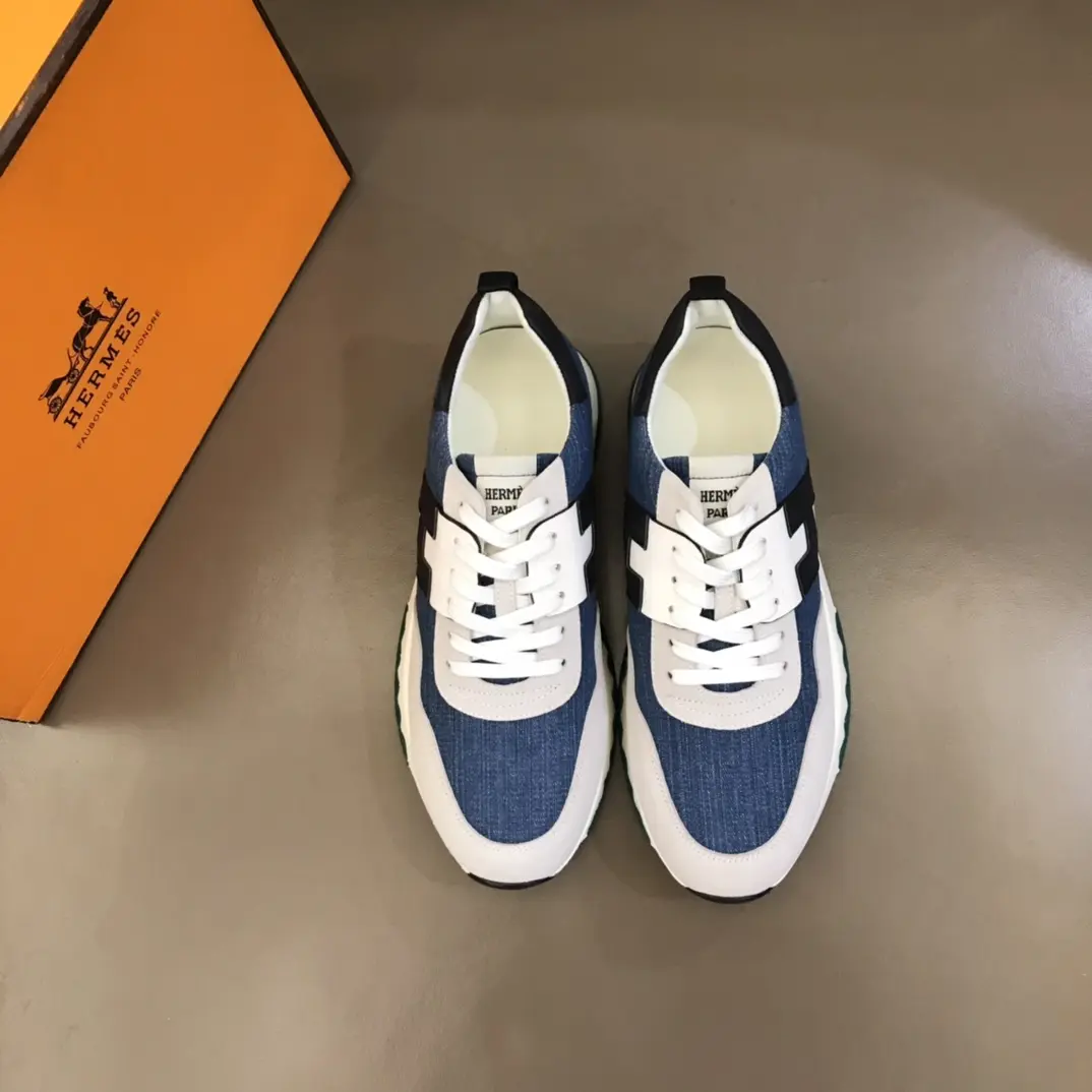 WaterResistant Hermès Crew Sneakers Blue White Low-Top – Replica Hermes & Rep Shoes Collection 90