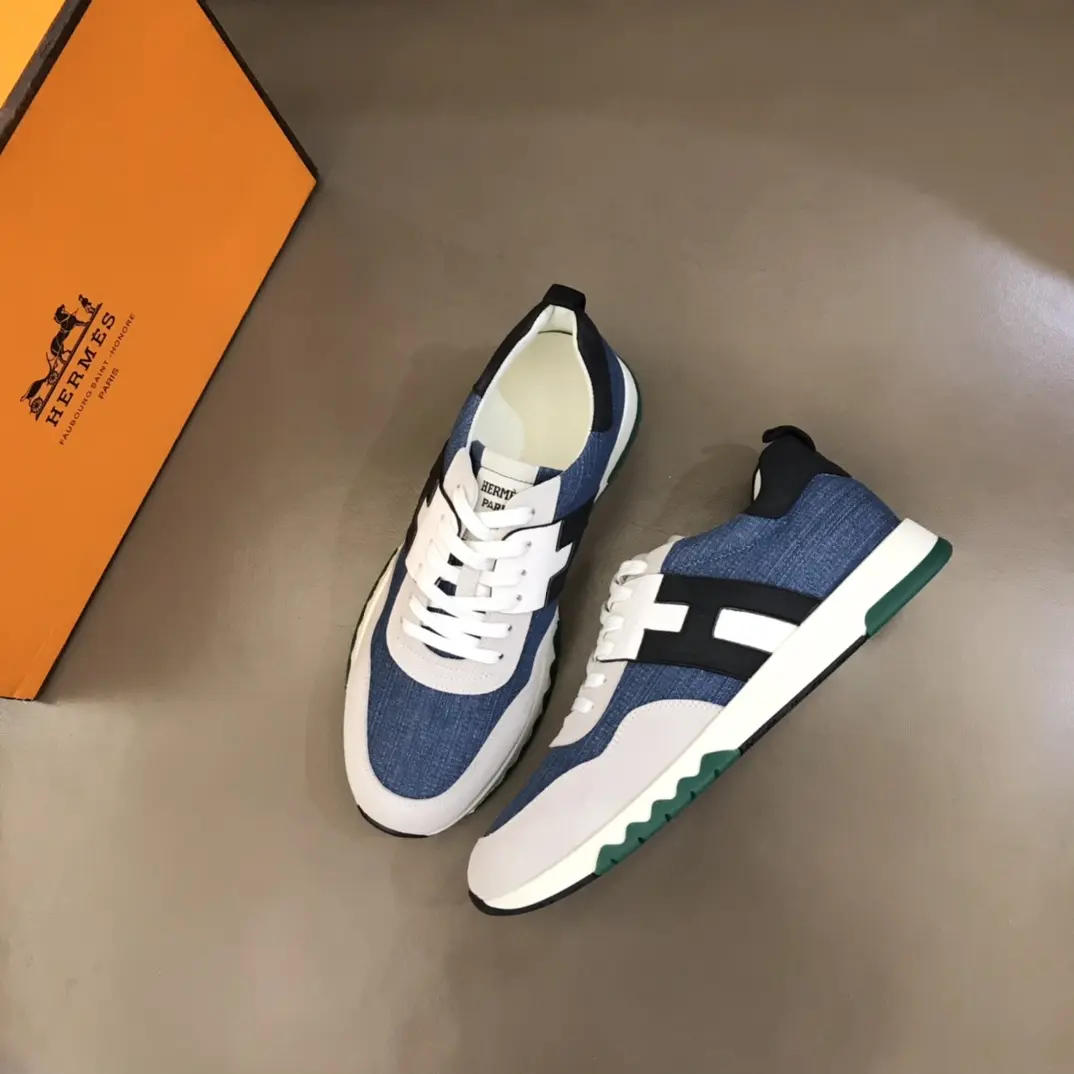 WaterResistant Hermès Crew Sneakers Blue White Low-Top – Replica Hermes & Rep Shoes Collection 90