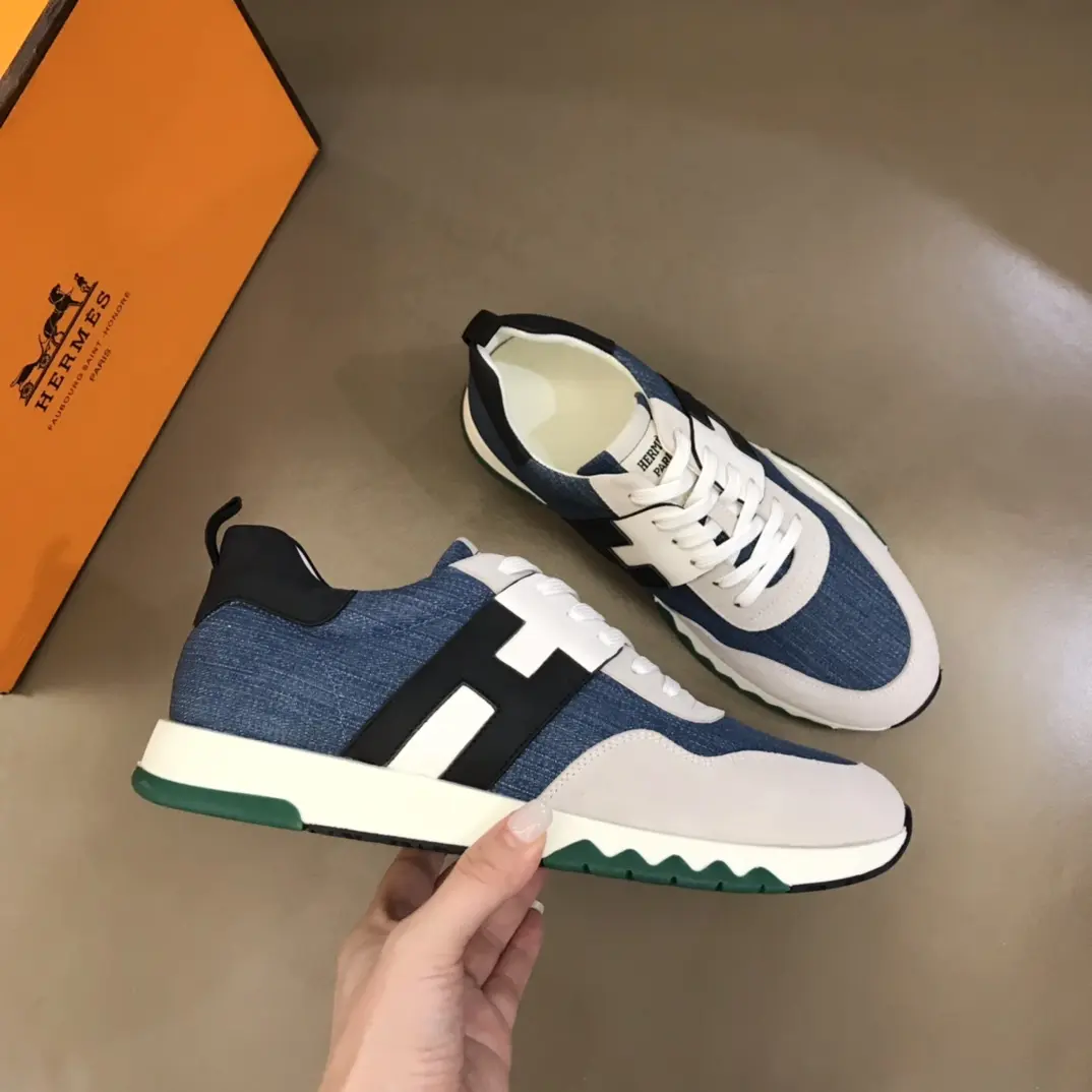 WaterResistant Hermès Crew Sneakers Blue White Low-Top – Replica Hermes & Rep Shoes Collection 90