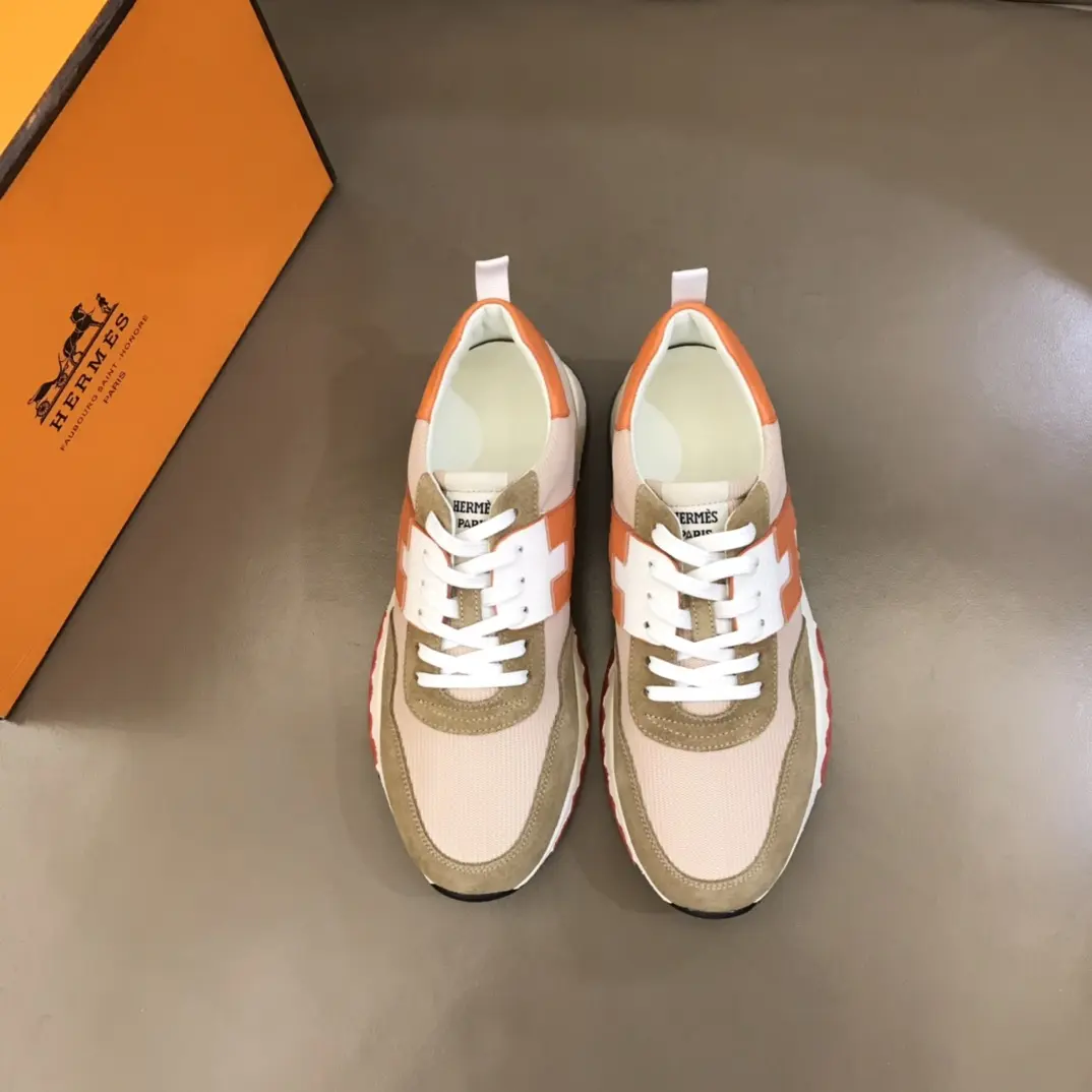 Hermès Crew Sneakers Orange and Beige –  Rep Shoes and Replica Hermes footwear WaterResistant 80