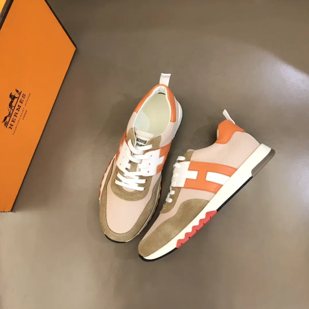 Hermès Crew Sneakers Orange and Beige –  Rep Shoes and Replica Hermes footwear WaterResistant 80