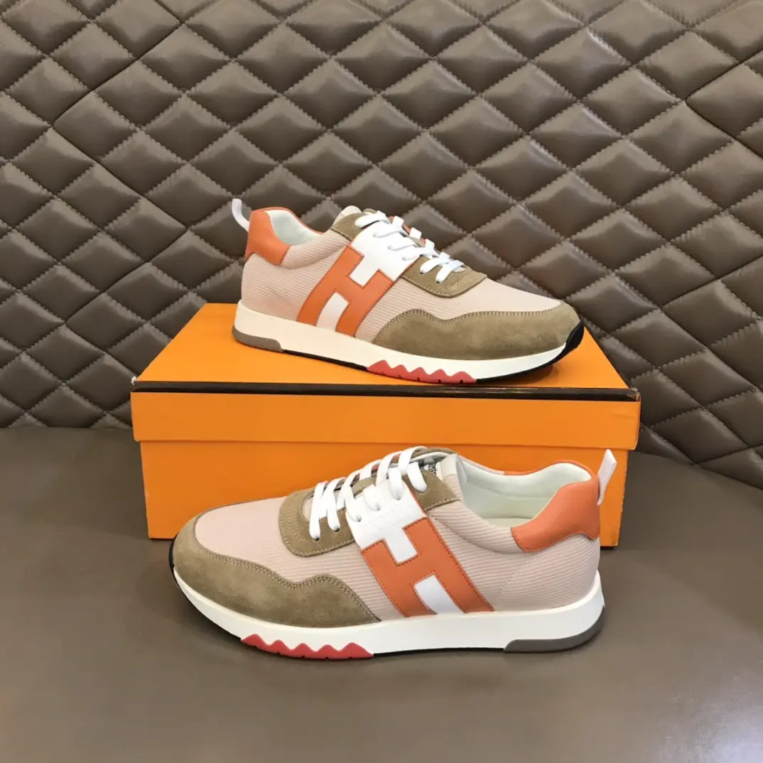 Hermès Crew Sneakers Orange and Beige –  Rep Shoes and Replica Hermes footwear WaterResistant 80