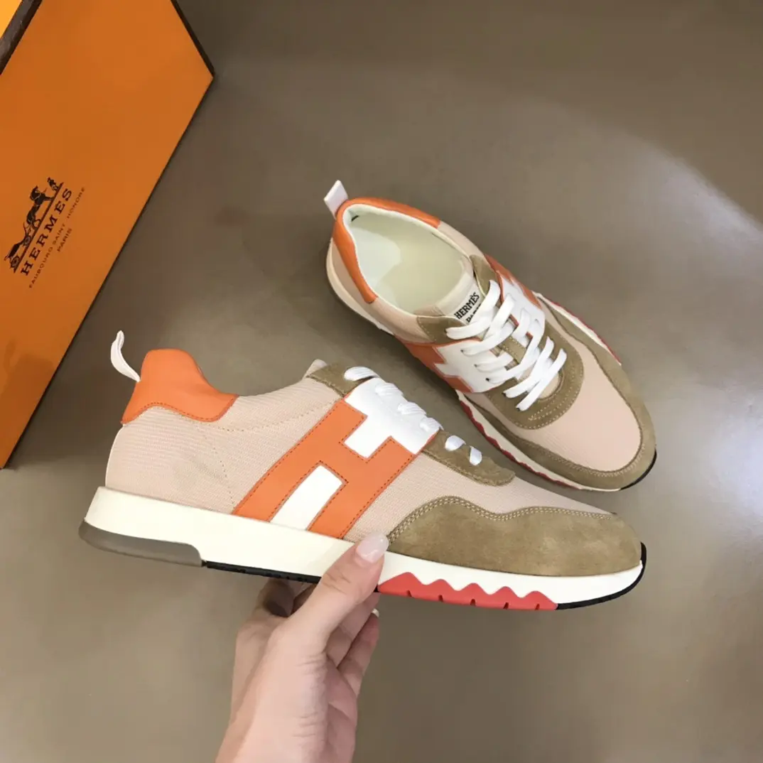 Hermès Crew Sneakers Orange and Beige –  Rep Shoes and Replica Hermes footwear WaterResistant 80