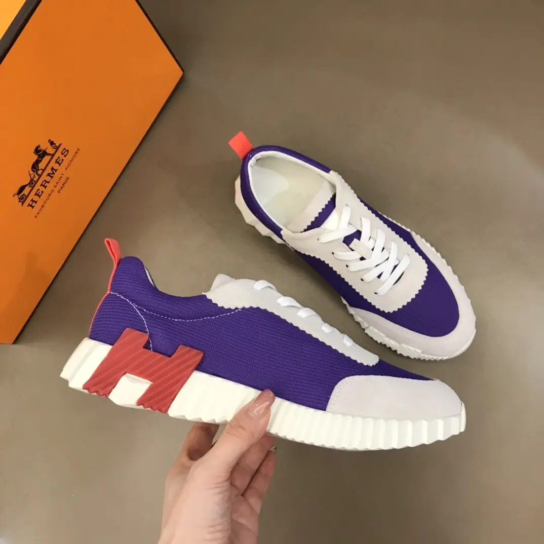 Unique Hermès Crew Sneakers Purple White Low-Top – Replica Hermes Shoes Edition 78