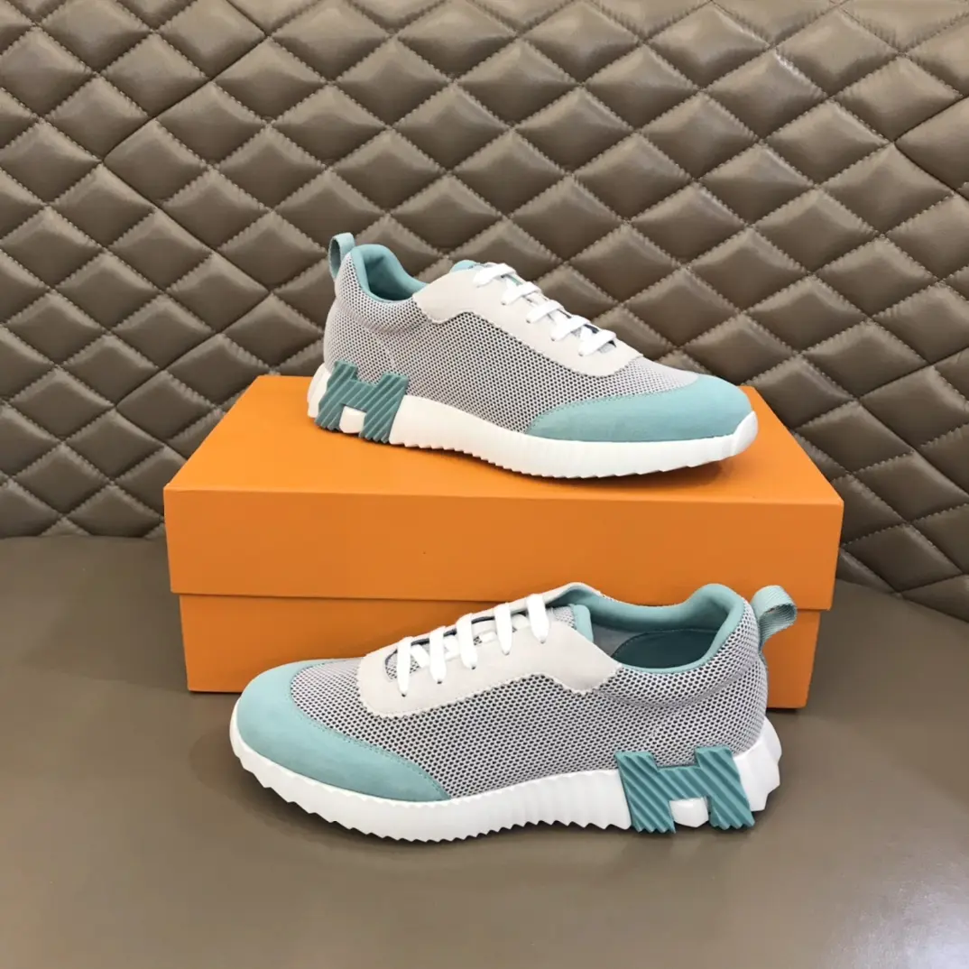 Hermès Crew Sneakers, White Aqua, Lace-Up –  Replica Hermes Shoes Edition Attractive 65