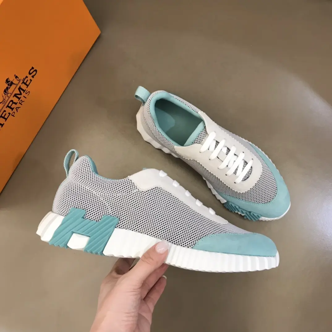 Hermès Crew Sneakers, White Aqua, Lace-Up –  Replica Hermes Shoes Edition Attractive 65