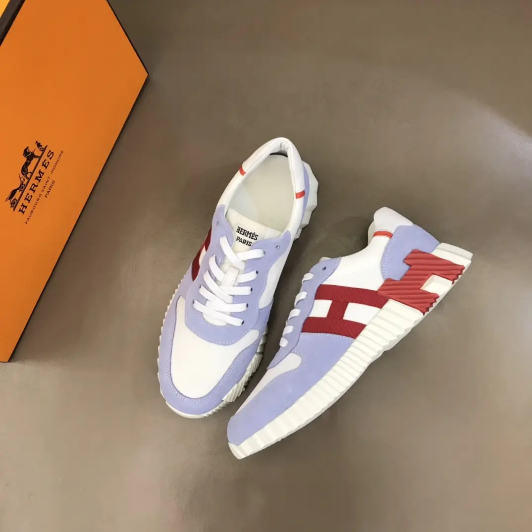 Casual Hermès Crew Sneakers, White Blue, Lace-Up –  Replica Hermes Shoes Edition 85
