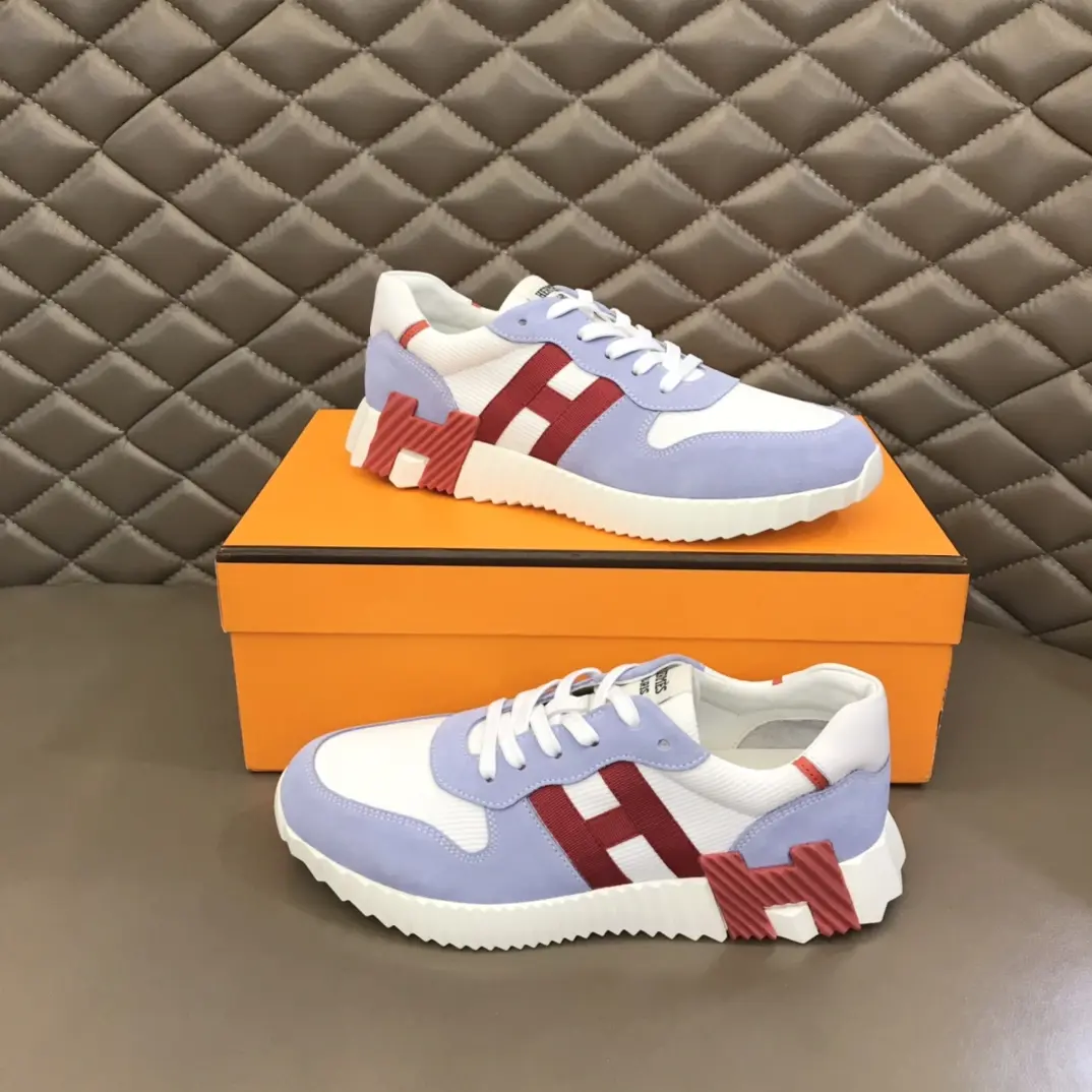 Casual Hermès Crew Sneakers, White Blue, Lace-Up –  Replica Hermes Shoes Edition 85