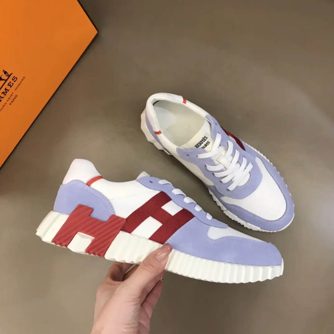 Casual Hermès Crew Sneakers, White Blue, Lace-Up –  Replica Hermes Shoes Edition 85