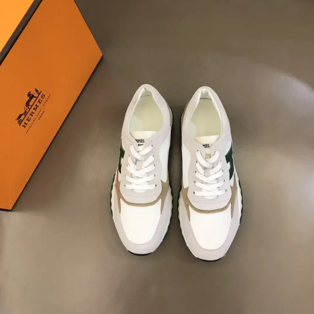 Effortless Hermès H2022 Sneakers White Green  – Replica Hermes Shoes Edition 83