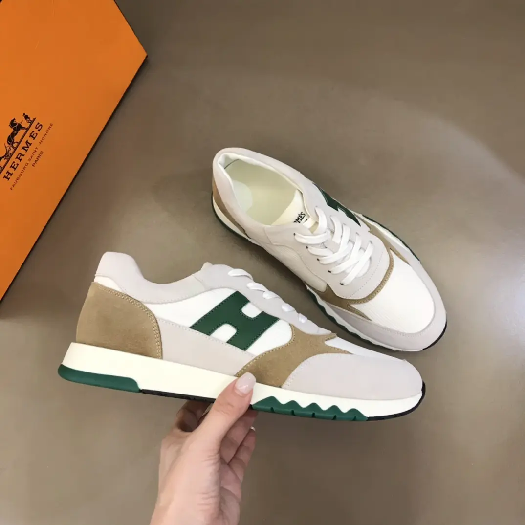 Effortless Hermès H2022 Sneakers White Green  – Replica Hermes Shoes Edition 83