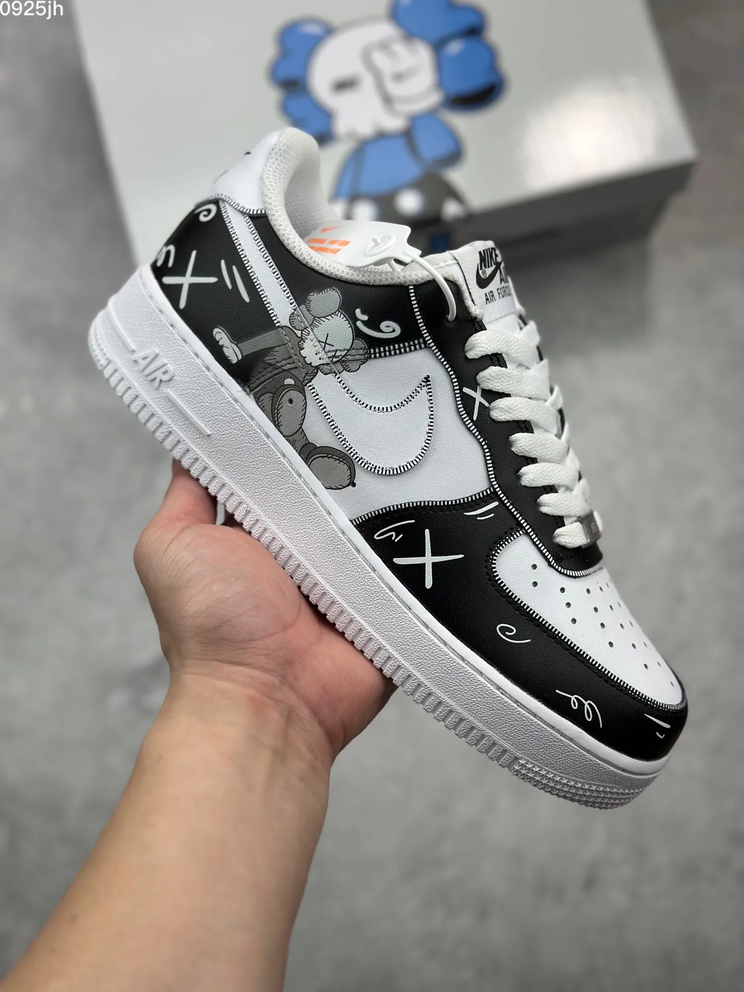 Cozy Kaws x Nike Air Force 1 Low ’07 Black White Custom Companion Rep Shoes – Top Fake Nike Sneakers 1031