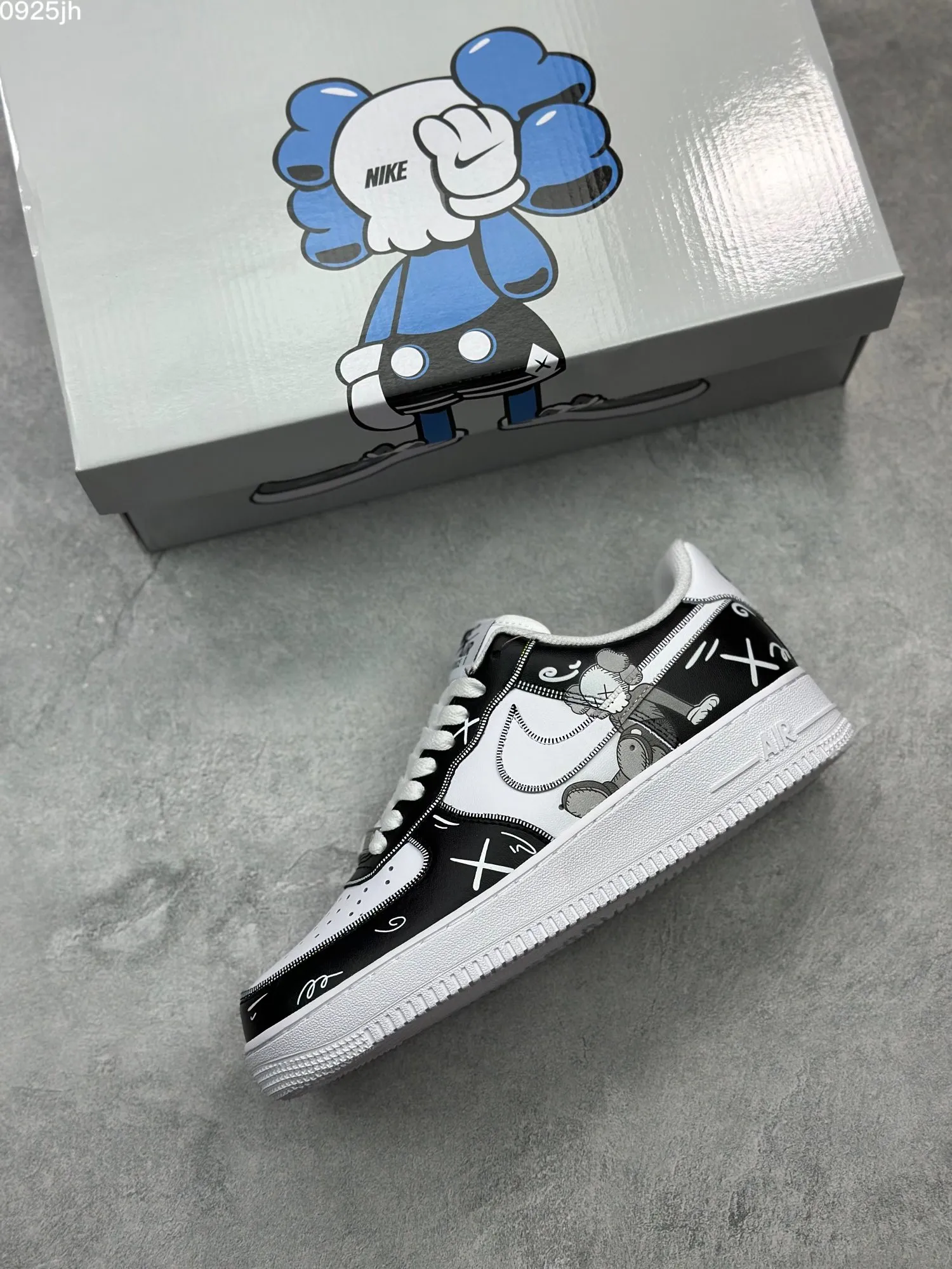 Cozy Kaws x Nike Air Force 1 Low ’07 Black White Custom Companion Rep Shoes – Top Fake Nike Sneakers 1031