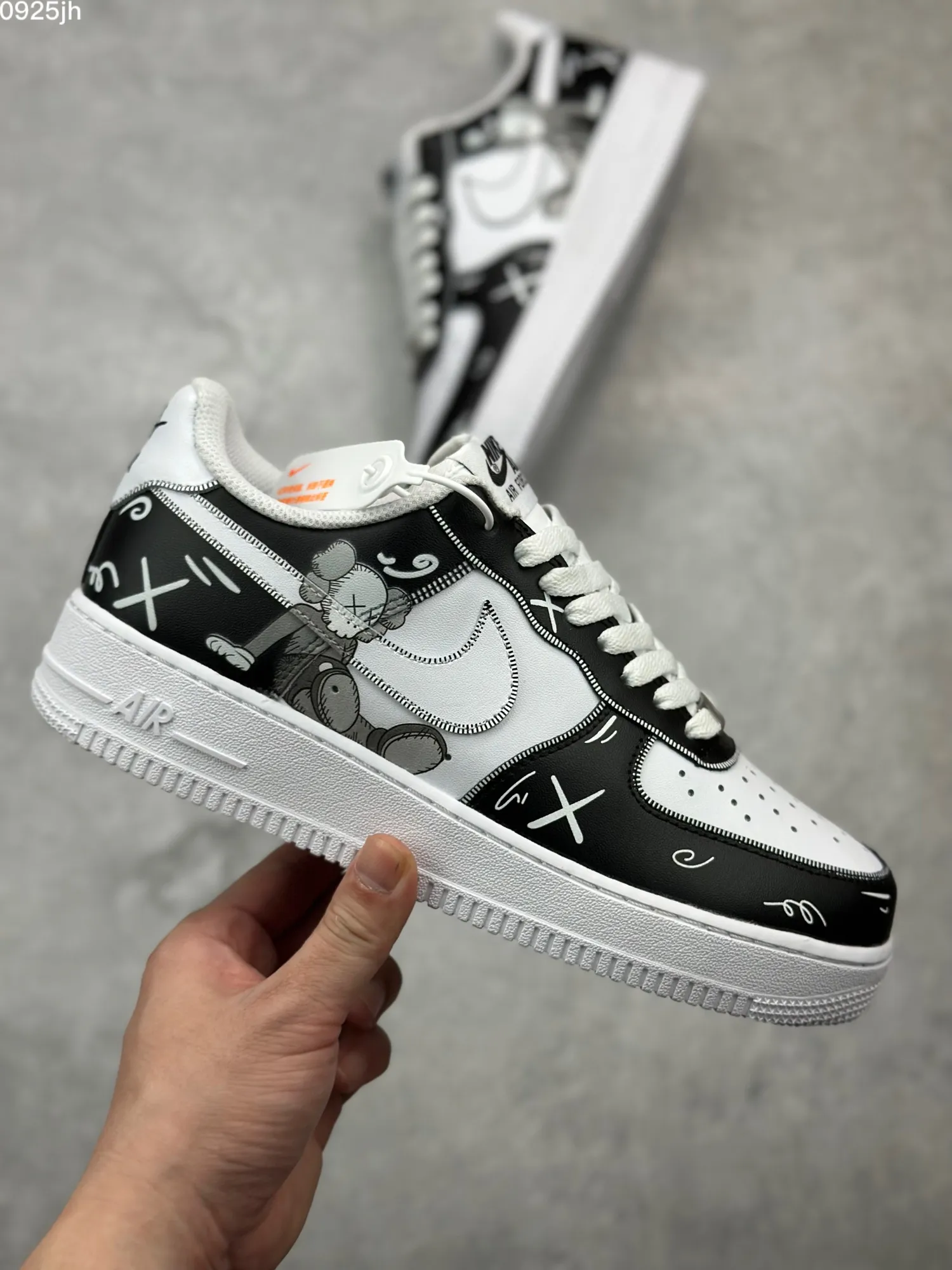 Cozy Kaws x Nike Air Force 1 Low ’07 Black White Custom Companion Rep Shoes – Top Fake Nike Sneakers 1031