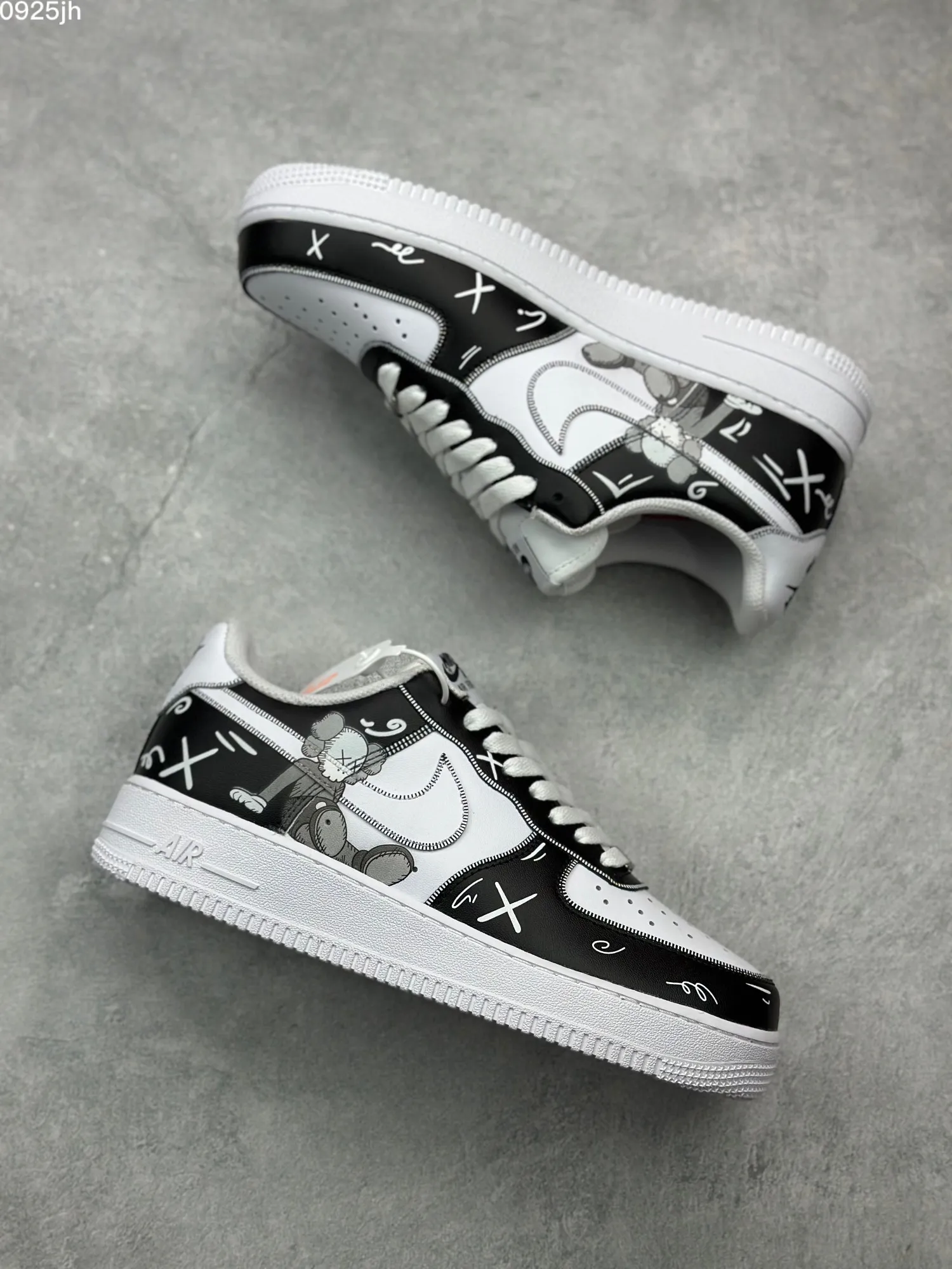 Cozy Kaws x Nike Air Force 1 Low ’07 Black White Custom Companion Rep Shoes – Top Fake Nike Sneakers 1031