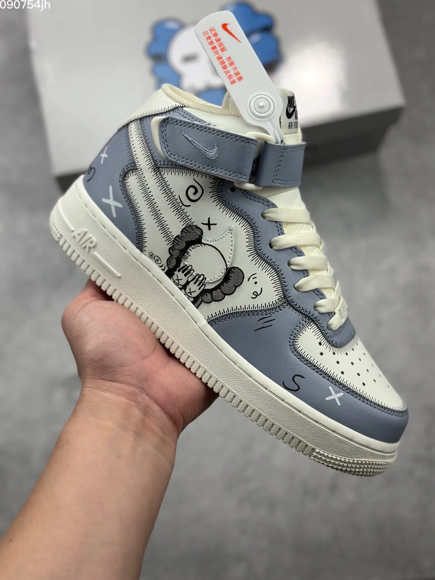 Kaws x Nike Air Force 1 Mid ‘Small Companion’ Blue White Custom Rep Shoes – Best Replica Sneakers Online FashionForward 1042
