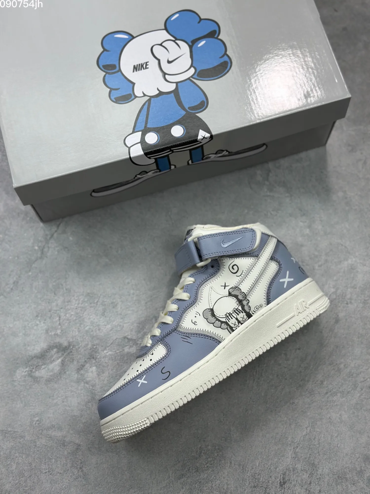 Kaws x Nike Air Force 1 Mid ‘Small Companion’ Blue White Custom Rep Shoes – Best Replica Sneakers Online FashionForward 1042