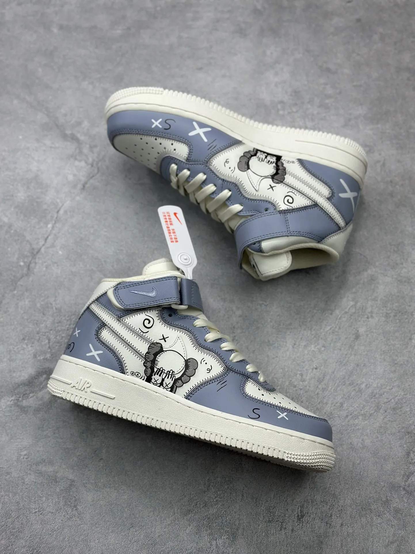 Kaws x Nike Air Force 1 Mid ‘Small Companion’ Blue White Custom Rep Shoes – Best Replica Sneakers Online FashionForward 1042