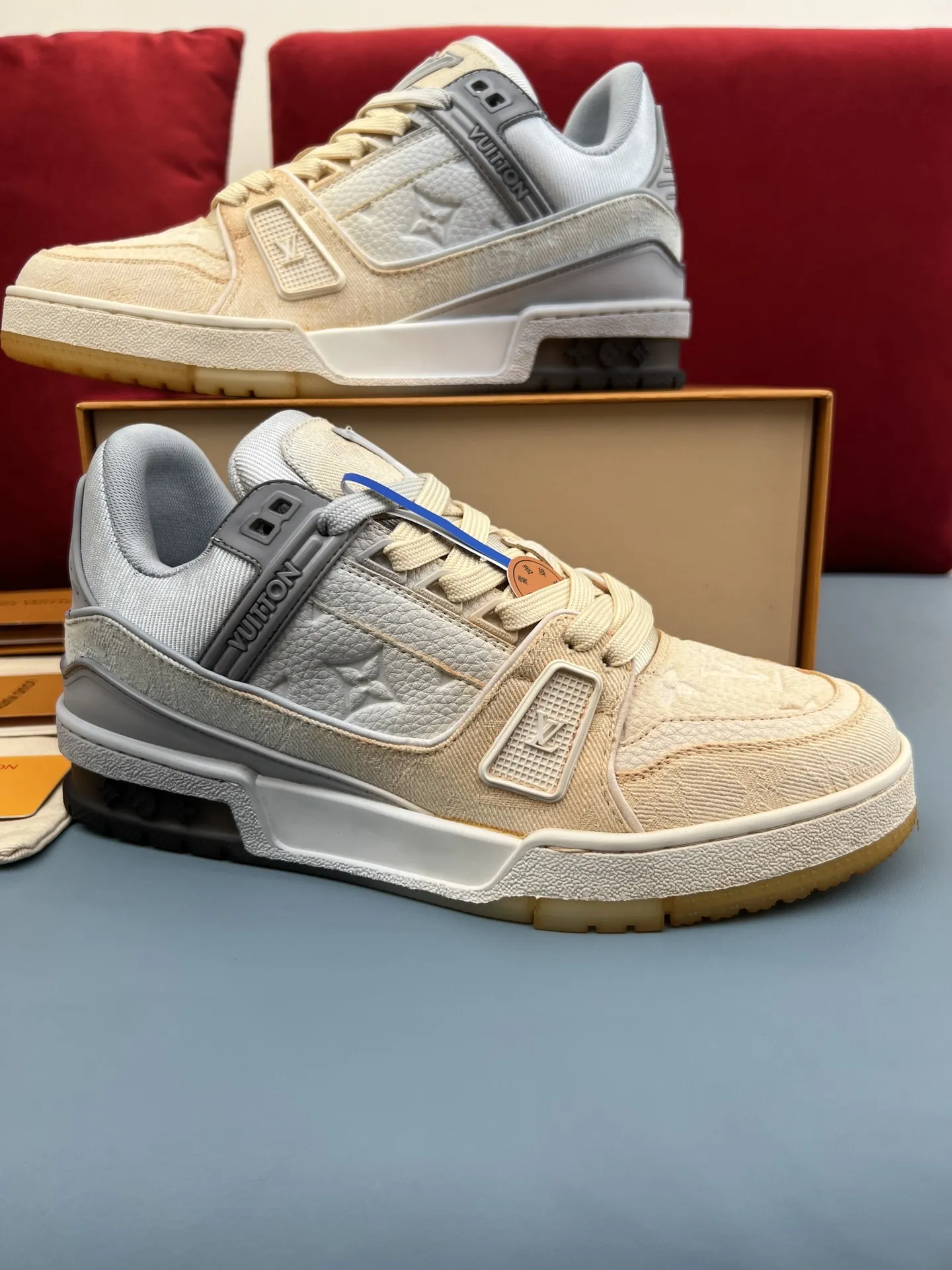 Louis Vuitton Trainer Beige Monogram Replica Sneakers with Fake LV Design OdorResistant 308