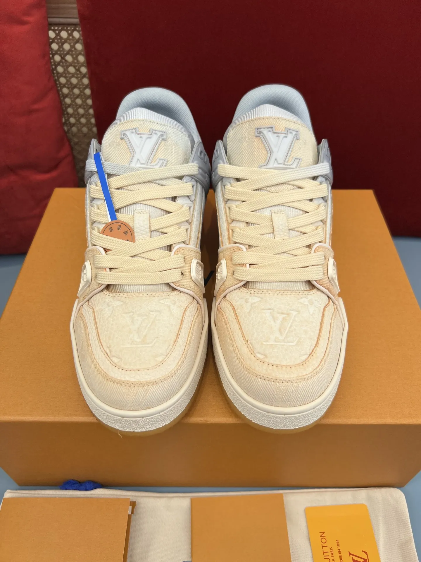 Louis Vuitton Trainer Beige Monogram Replica Sneakers with Fake LV Design OdorResistant 308